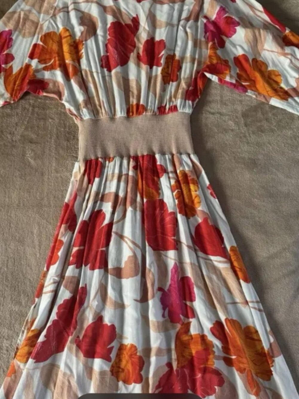 Maeve Anthropologie boho vibrant floral Event puff sleeve waisted Beachy dress L - Picture 3 of 8
